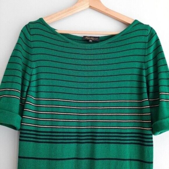 LUISA SPAGNOLI | Wool Blend Fine Knit Stripe Tee Shell Sz M - Picture 3 of 13